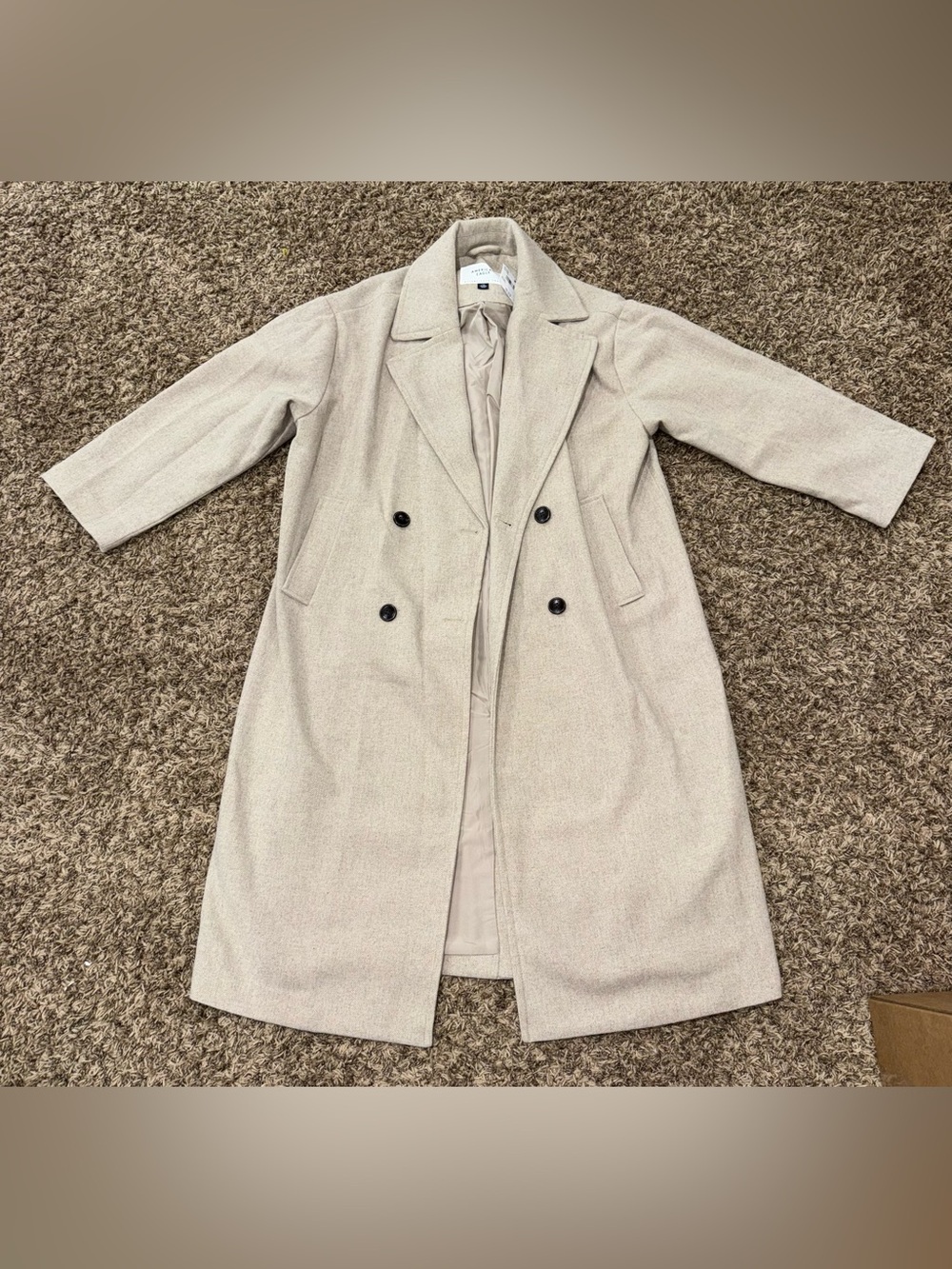 American Eagle Outfitters Double-Breasted Cream Trench Coat
